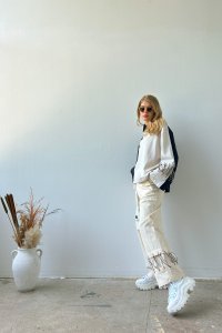 Unisex Yarasa Kol Oversize Keten Bol Kesim Alt Üst Takım - Zebra