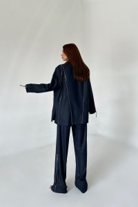 Lofibuy | Fermuar Detaylı Unisex Tie Collar Oversize Takım - Piramit